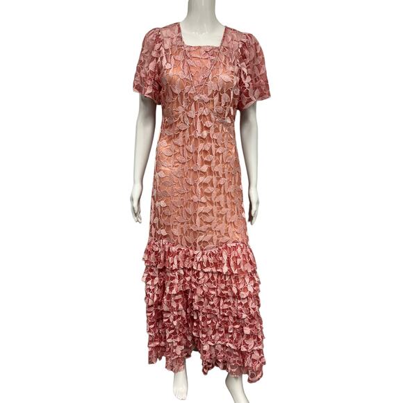 LoveShackFancy Dresses & Skirts - LOVESHACKFANCY Pink Floral Appliqued Kamber Short Sleeve Maxi Dress Gown 4